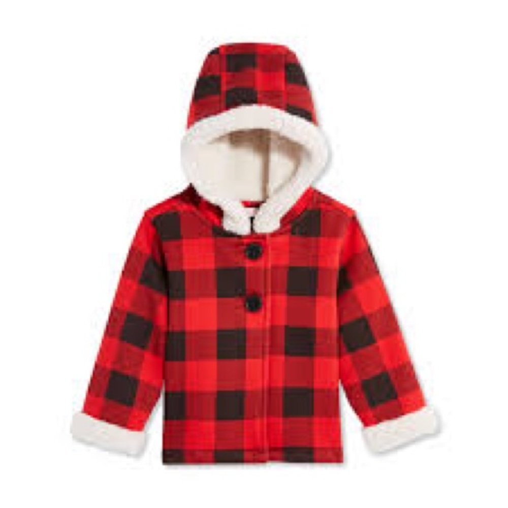 NEW Joe Fresh Baby Girls Plaid Holiday Coat W/ Hood 12-18 Months Christmas